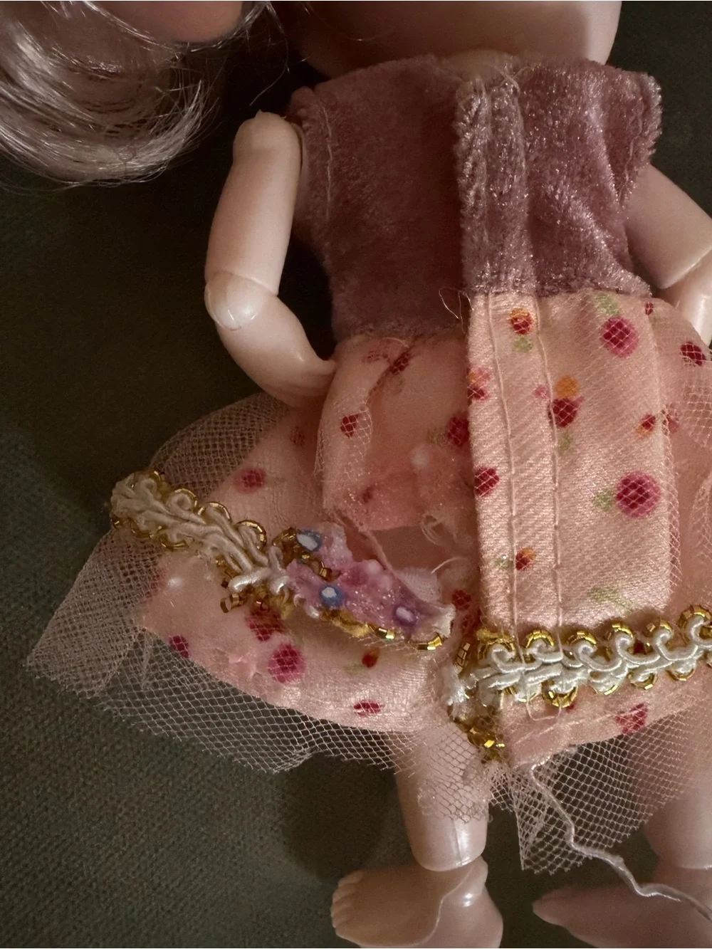 Pink Plush-Top Fashion Doll with Floral Tulle Skirt